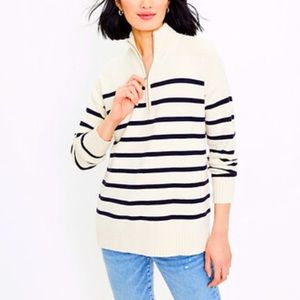 LOFT navy striped zip tunic sweater